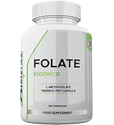 Folate 1000mcg (L-Methylfolate) 120 Capsules, 5-MTHF Active Form of Folic Acid/Vitamin B9