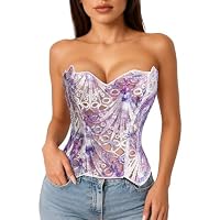 LEACOOLKEY Damen Corsage Korsett Top Bustiers Vollbrust Spitze Corsette Lila S – Ansicht 1