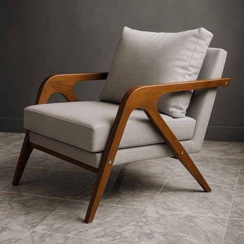 Poltrona Mona Decorativa Linho Design Premium em Madeira Maciça - CINZA