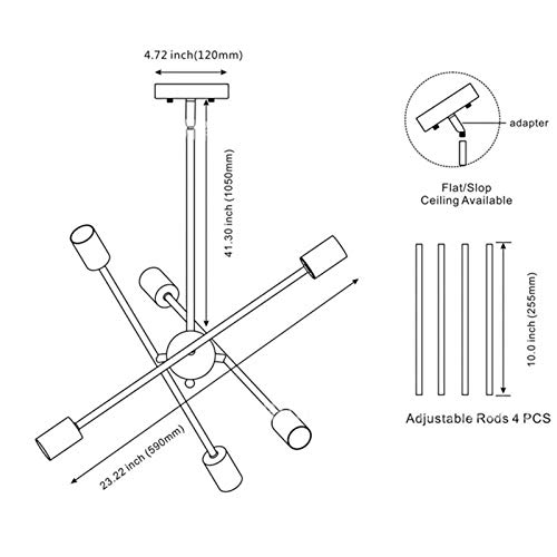Plafonnier de style Sputnik en fer industriel robuste 8 douilles E27 - 3