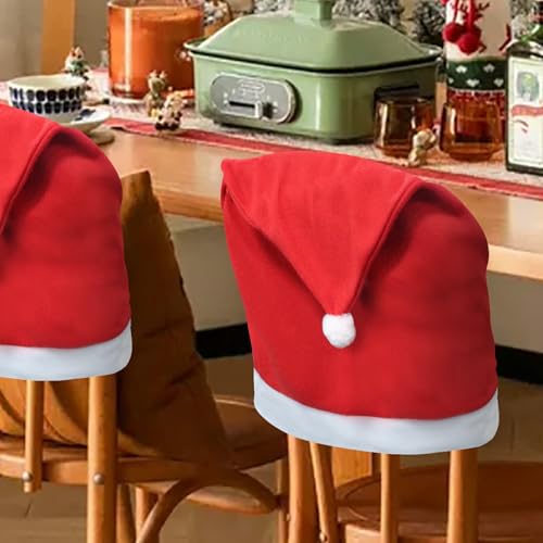 Coprisedia per Natale X4, Housse de Chaise Salle à Manger Housse Chaise Noel Decorazione Natalizia, con 4 Cappelli Natalizi per Forchetta, Coltello, Coprisedia per Feste di Natale