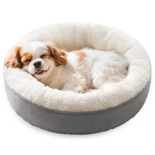 Love's cabin Round Donut Cat and Dog Cushion Bed, 25in Pet Bed for Small or Medium Dogs, Anti-Slip...
