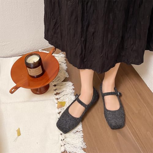 Solyinne Women's Mary Jane Flats with Strap,Faux Suede Black Flats Shoes Square Toe Comfort Classic Work Business Office Shoes3
