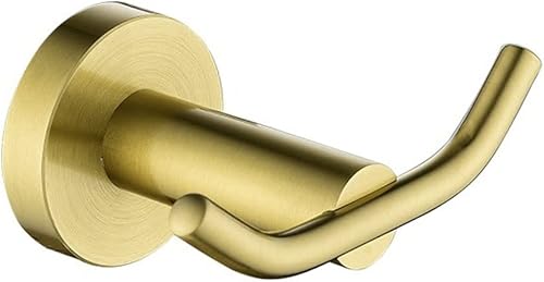 GFONIX Estante de almacenamiento de baño, soporte de pared dorado cepillado, soporte para cepillo de inodoro, gancho para bata, soporte de papel,