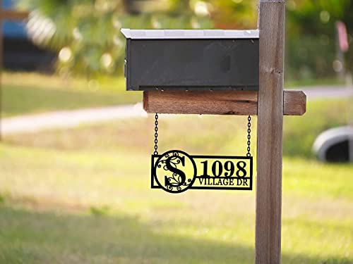 Custom Hanging Metal Address Sign, Hanging Mailbox House Number Sign, Personalized Hanging Lamp Post Address Signs For Yard, Lamp Post Address Plaque, Custom Metal Monogram Address Sign #TOP2