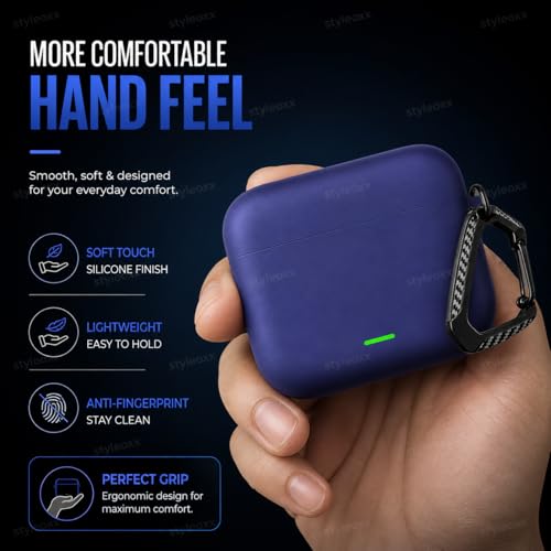 Image of Anvique Silicone Case Cover for Realme Buds T500 Pro, Shockproof Protective Earbuds Cover with Keychain Hook, Anti-Scratch Soft Silicone Skin, Full Body Protection Case (Blue T)