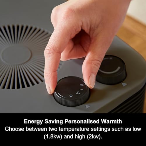 Morphy Richards HeatFlux 2kw Flat Fan Heater, 20m2, Adjustable Thermostat, Lightweight, Compact, Portable, Low Noise, Wide Angle Heat Output, Overheat Protection, Grey, 825101