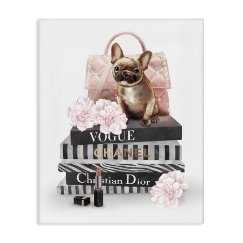 Glam Bookstack French Bulldog Fashion, 30 x 40 Inch Canvas Wall Art