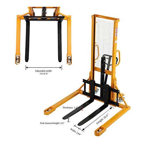 Apollolift Manual Pallet Stacker With Straddle Legs 2200Lbs Capacity 63" Lift Height, Adjustable Forks #TOP5