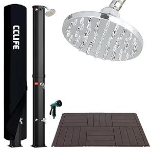 CCLIFE Solardusche 60L mit Kunststoffboden und Handbrause Solar Gartendusche Pooldusche Regendusche Außendusche Garten Brause warmes Wasser
