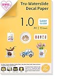 TransOurDream Water Slide Decal Paper for Laser Printer CLEAR (15 Sheets, A4 Size) Transparent Water