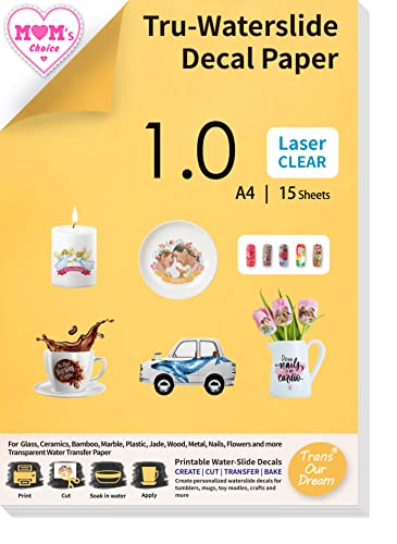 Transourdream Water Slide Decal Paper For Laser Printer Clear (15 Sheets, A4 Size) Transparent Waterslide Transfer Paper Printable Waterslide Paper For Tumblers, Mugs, Glasses(Tod-021-15A) #TOP26