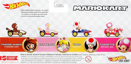 image for Hot Wheels Mario Kart 4-Pack, Collectible Set of 4 Toy Vehicles with T