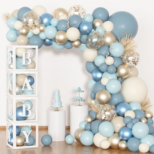153pcs Dusty Blue Balloon Baby Shower Decorations for Boy, Blue B...