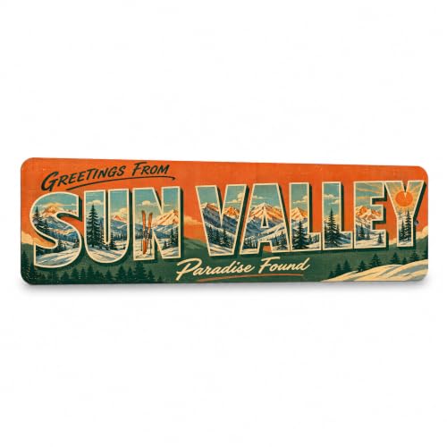 Vintage "Greetings From Sun Valley" Retro Postcard Metal Sign