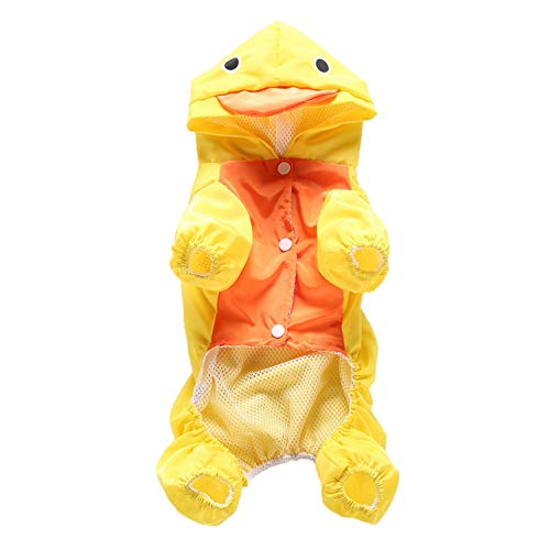 Smalllee_Lucky_Store Cute Duck Waterproof Puppy Dog Raincoats With Hood For Small Medium Dogs Lightweight With Leash D-Ring Pet Rain Jacket Poncho Chihuahua Clothes,Yellow Xs #TOP3