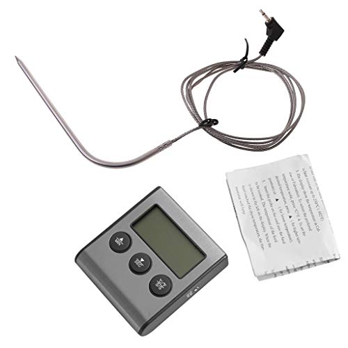 YUZI - Termómetro digital LCD con indicador de temporizador para barbacoa, carne, cocina, horno, cocina