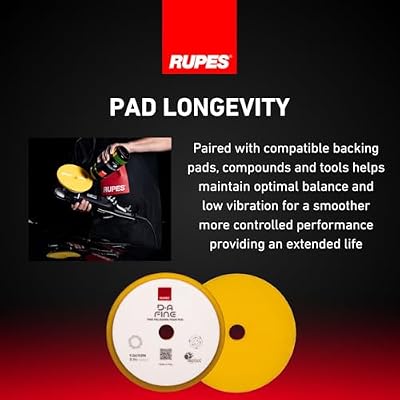 RUPES 150mm Yellow D-A Ultra-Fine Dual Action Wool Polishing Pads (Pack of 2) | Ideal for Paint Correction & Gloss Enhancement | Improves Finishing Performance | Compatible with 5 Backing Plate