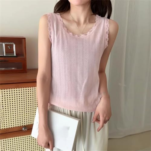 Chaleco de encaje sin mangas playera casual interior exterior de mujer 5
