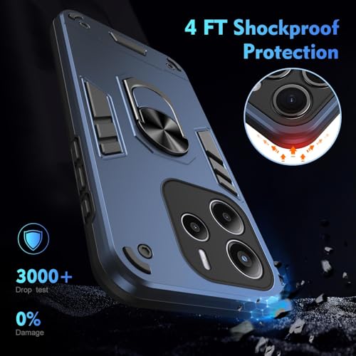 Image of ShieldTech Back Cover for Redmi Note 14 5G | Rugged Armor Case with Ring Stand | 360 Protection | Shockproof | Camera & Screen Guard for Redmi Note 14 5G (PC, Blue)