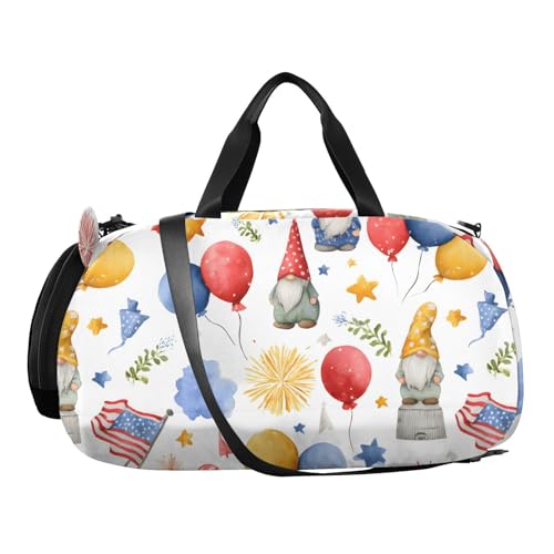 Duffle Bag for Boys or Girls with Shoes Compartment, Balloon Gnome Usa Flag Sports Travel Bag Overnight2