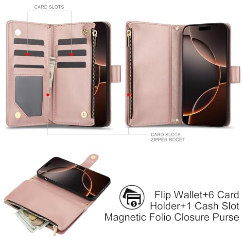 Protection iPhone 16 Pro Max antichoc avec étui portefeuille en cuir