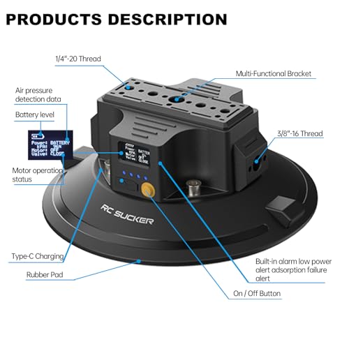 Image of 4.5 inch Electric Vacuum Suction Cup Camera Mount, Heavy-Duty Metal Car Mount for Camera /Action Camera /Phone, 50kg Load Auto Suction Cup for Car Windshield /Boat /Window, with 1 /4 inch 3 /8 inch Threads