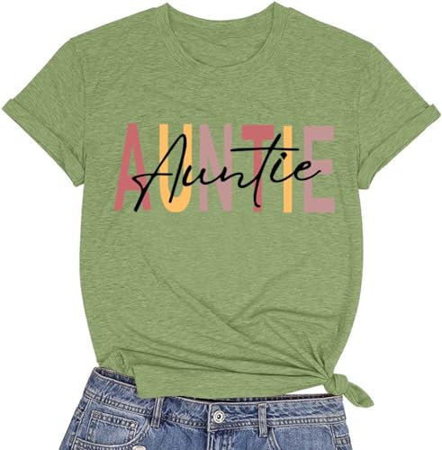 Image of Auntie Women Warm Lovely Love Print Blessing Holiday Summer Ladies Women Casual Short Sleeve T-Shirt.