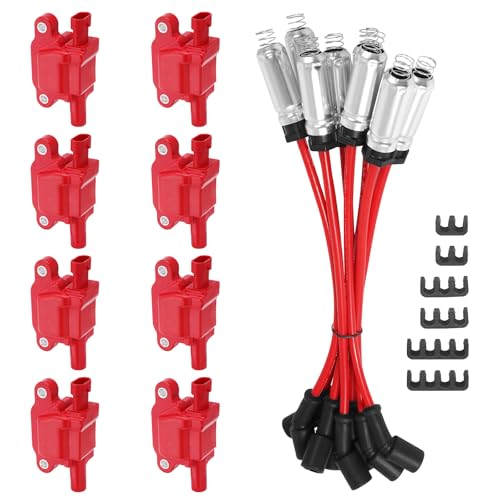 8Pcs  Square Ignition Coils with 748UU 8mm Spark Plug Wires Set Compatible with Chevy Silverado Suburban Tahoe, GMC Savana Sierra Yukon, Cadillac Escalade, Buick 4.8L 5.3L 6.0L 6.2L - TEMSONE UF413