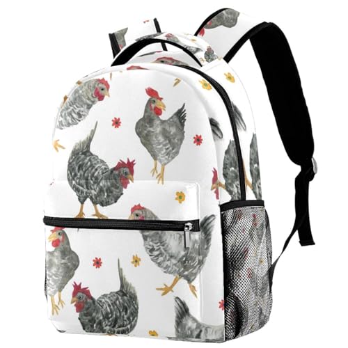 Sac à dos scolaire ergonomique motifs poules pour ados et filles