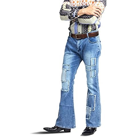 Men's 70s Retro Distress Vintage Stretch Denim Bell Bottom Flares Cover