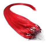 25 Strands 22' Long Micro Loop Ring Beads I Tip Indian Remy Human Hair Extensions Color Fire Red...