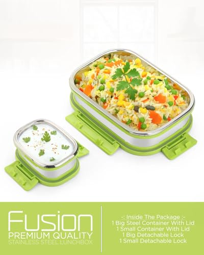 Image of Premium Stainless Steel Lunch Box Set with Clip-Lock Airtight Lid - Leak-Proof, BPA-Free Food Grade Container for Office, School, Picnic, Travelling for Kids & Adult, Men & Women Color (Green)