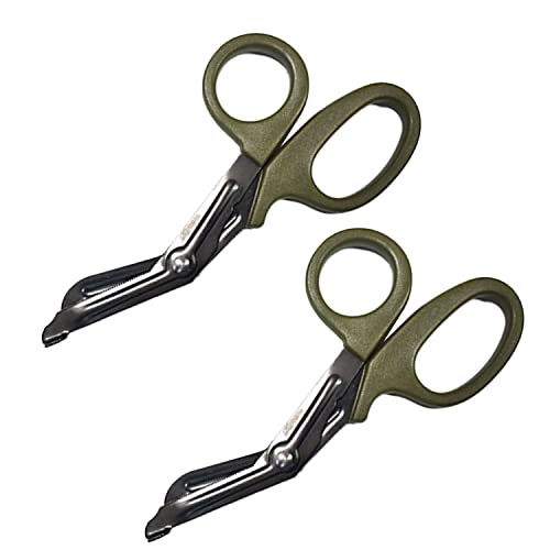 Ever Ready First Aid Titanium Bonded Bandage Shears 7 1/4" Bent - Drab Olive Green - 2 Pack - Autoclavable
