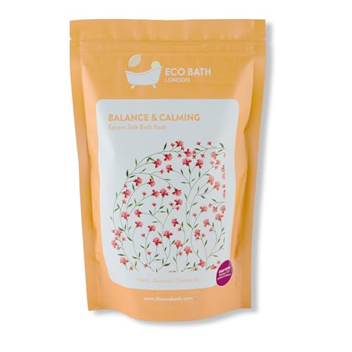 Image of Eco Bath London Balance and Calming Epsom Salt Bath Soak - Pouch 2.2 LB (1kg) | Made in UK | Magnesium Bath Salt with Neroli, Geranium and Chamomile