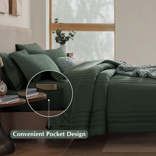 Image of Monbix Full Comforter Set - 7 Pieces Deep Forest Bed in a Bag Full Size Bedding Sets with Comforters, All Seasons Comforter with Sheets, Pillowcases & Shams