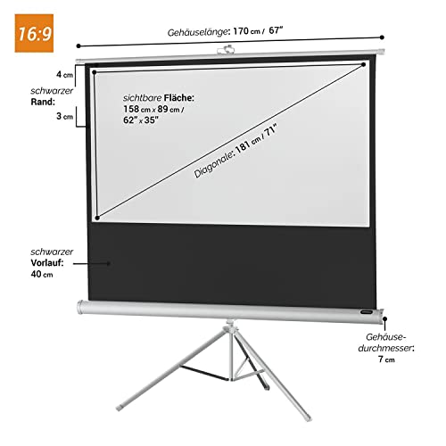 celexon Economy Stativ-Leinwand wei&szlig; 70 | 158x89 cm 16:9 | mobil transportable 4K, Full-HD Beamerleinwand mit manuellem Rollauszug f&uuml;r Heimkino, B&uuml;ro & Outdoor | inkl. Standfu&szlig; + Tragegriff