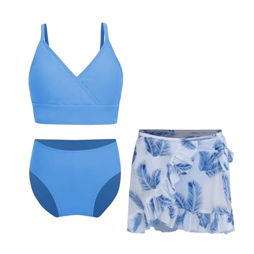 Kids Girls 3 Pcs Bikini Sets Spaghetti Straps Bra Brief with Swimskirts Bathing Suits3