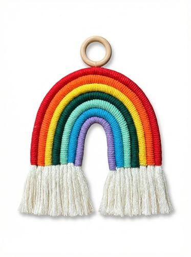 Image of JH Gallery Rainbow Wall Hanging Macrame Decor - Handmade Cotton Rope Colorful Boho Wall Art for Nursery, Bedroom, Baby Room & Home Styling