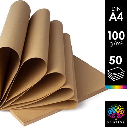 OfficeTree 50x Brown Paper A4 - Kraft Paper A4 100gsm - Brown A4 Paper for Crafting - A4 Brown Paper Sheets - A4 Kraft Paper Sheets