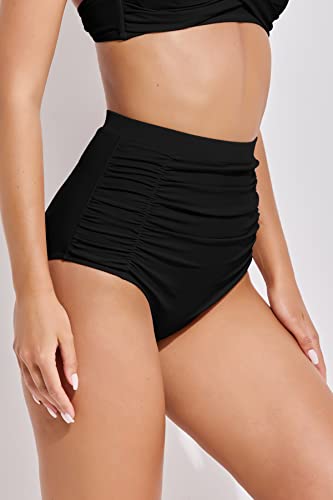 Beautikini Women's Ruched High Waisted Bikini Bottom Tummy Control Retro Bikini Bottom Vintage Swim Shorts Tankini Briefs #TOP1