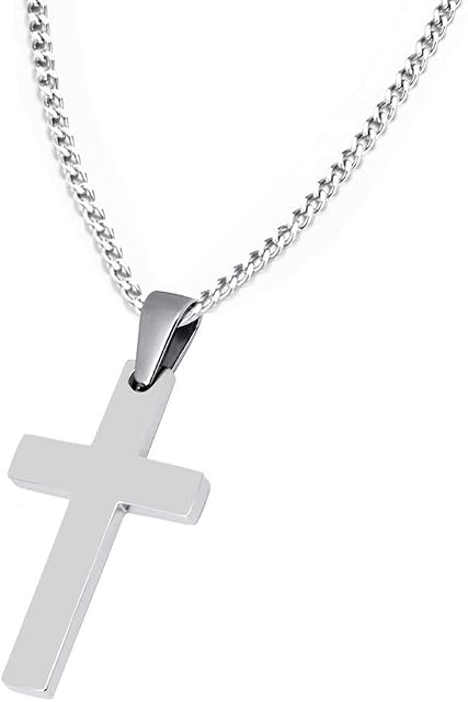 Cross Necklace, Stainless Steel Necklace Simple Plain Cross Pendant Necklace with 60cm Chain for Men Women Christmas Birthady Gift