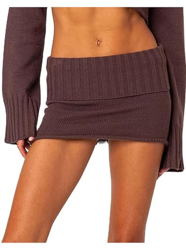 Women's Y2K Mini Skirts Solid Color Low Waist Pencil Skirts Stretchy Knitted Y2k Short Bodycon Skirts