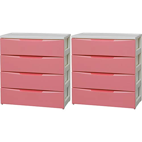 カラーコーディネートチェスト ワイド 4段 COD-724 ホワイト/ピンク 2個セット