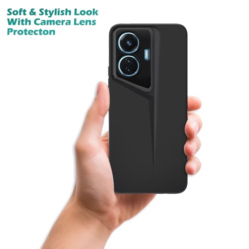 Image of Amazon Brand - Solimo Rubber Ultra-Thin Blade Runner Series Matte Finished Camera Protection Soft Back Cover for IQOO Z6 44W / Vivo T1 44W - Black