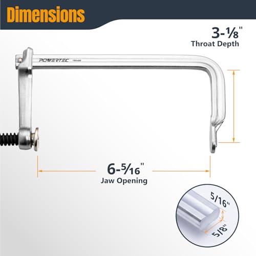 POWERTEC Heavy Duty 6" F Style Bar Clamps, 3-1/8" Throat Depth, 480 lb Clamping Force – Woodworking, Cabinetry, Welding & Workshop Use, 2 Pack (72338) by POWERTEC - Image 2