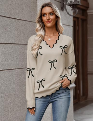 Image of Zeagoo Women's 2026 Fall V Neck Sweater Long Sleeve Lightweight Knit Tops