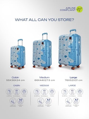 Image of Safari Tazzo 8 Wheels Set of 3 Trolley Bag, Hard Case Polycarbonate, 360º Wheeling Small Check in Luggage, Suitcase for Travel, Trolley Bags for Travel, Printed