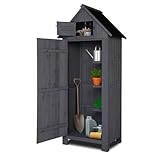 VINGLI Outdoor Wooden Storage Shed, Garden Shed Outside Tool Cabinet with Safety Latch, Patio Storage Organizer (Dark Grey)