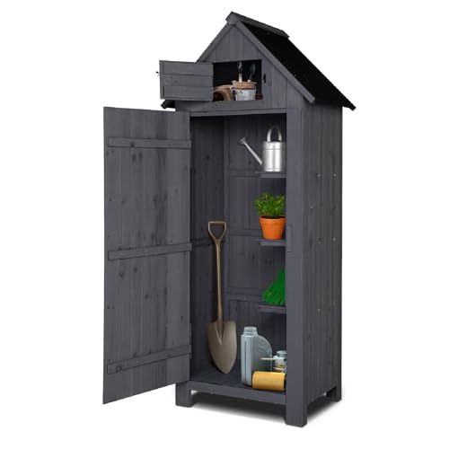 VINGLI Outdoor Wooden Storage Shed, Garden Shed Outside Tool Cabinet